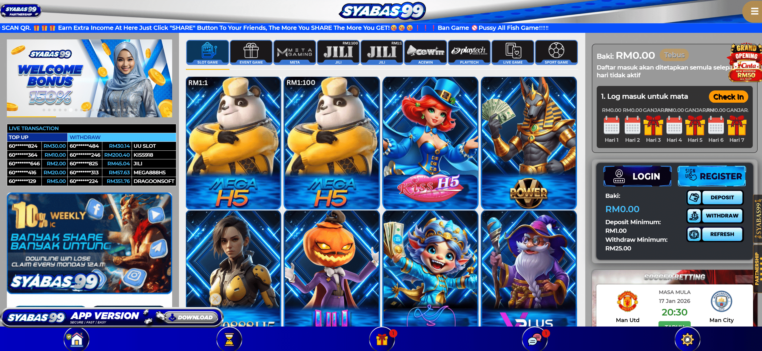 Syabas99 casino mainpage